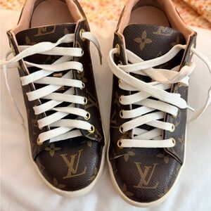 Louis Vuitton Brown Monogram Women's Sneakers with White Laces
